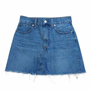 Madewell Denim Mini Skirt Size 4 (27) Medium Wash Jean Skirt Frayed Hem